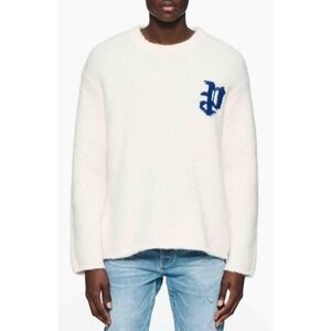 PURPLE BRAND White Alpaca Wool Blend Monogram‎ Sweater NWT Large